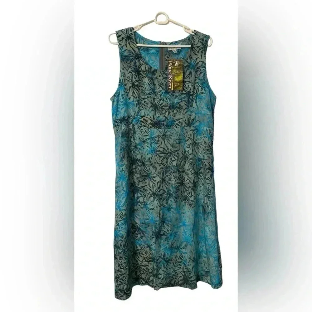 Sleeveless Tank Teal Black Olive Green Floral Dress‎ XL *NWT*